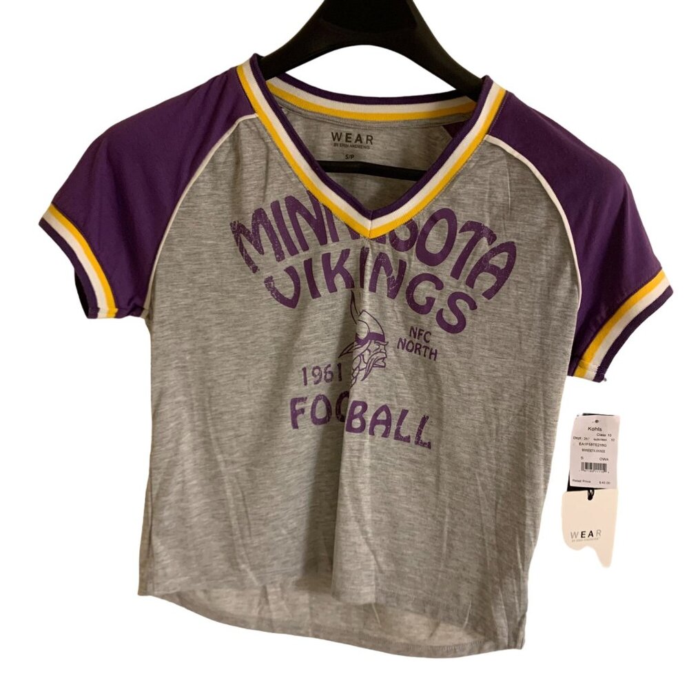 Minnesota Vikings Womens V-Neck Football Tee By Wear By Erin Andrews